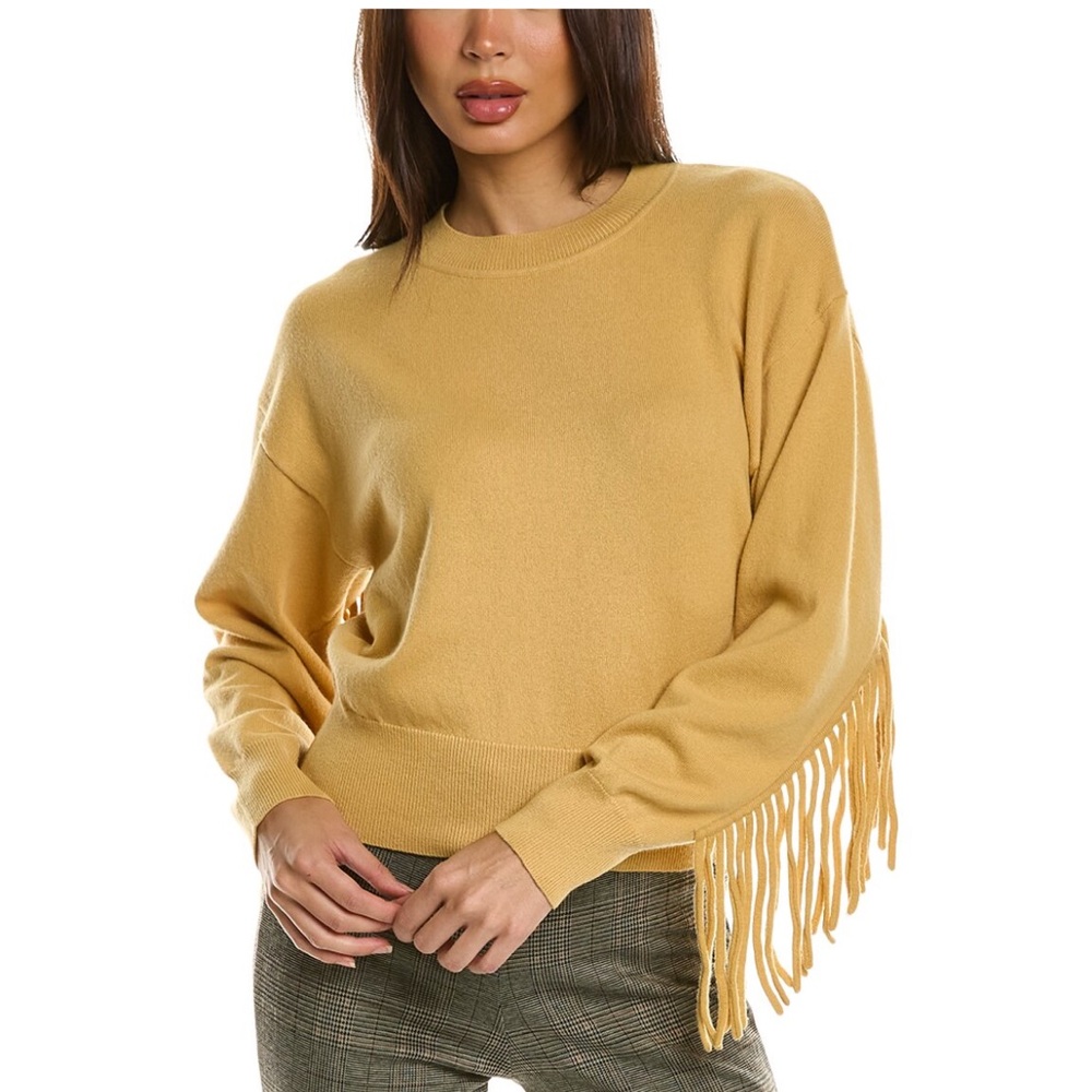 Sandro Mustard Yellow Fringe-Trim Sweater